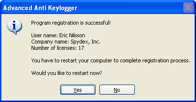 Insert registration key